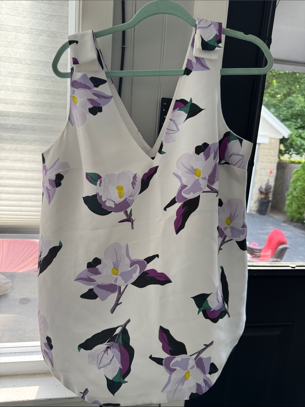 Banana Republic White Floral V-Neck Camisole with Purple Blooms
